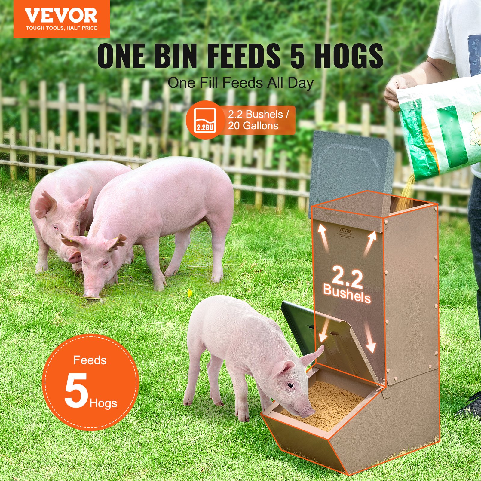 Alimentador de Cerdos, Capacidad 2.2 Fanegas, Alimentador Único para Cerditos, Acero Pesado Resistente a la Corrosión, Tazón Multifuncional para Cria y Accesorio Exterior para Ganado — imagen 5
