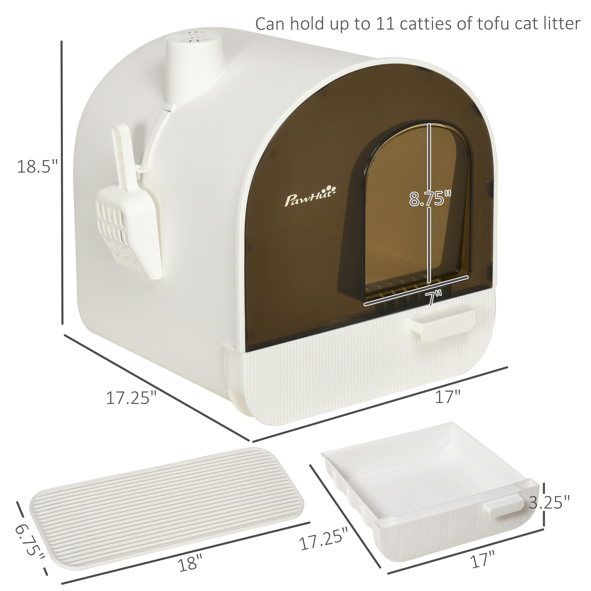 Cat Litter Box With Lid With Scoop And Filter, White — imagen 3