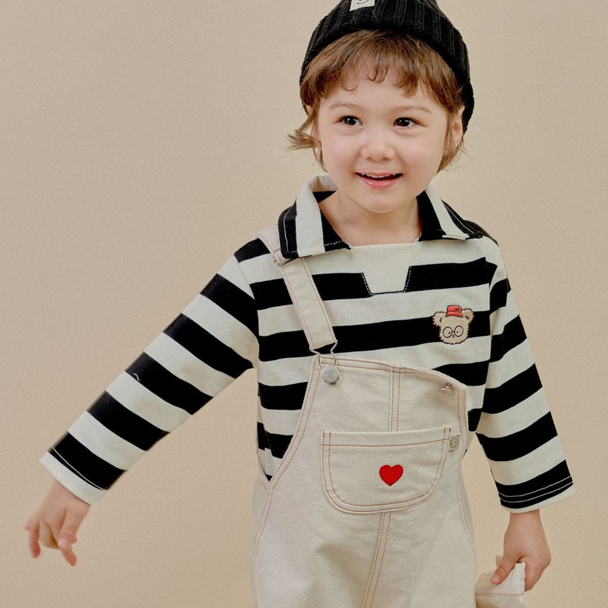 Kids' Stripe Embroidered Bear Shirt Long Sleeve T-Shirt — image 3