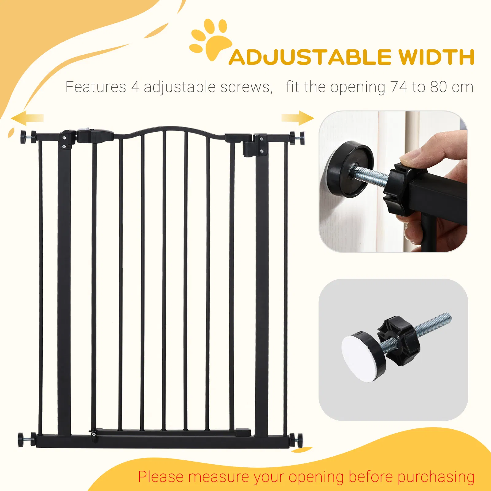 Extra Tall Dog Gate with Door, Pressure Fit, Auto Close, Double Locking for Doorways Hallways Stairs, 29"-32", Black — image 5