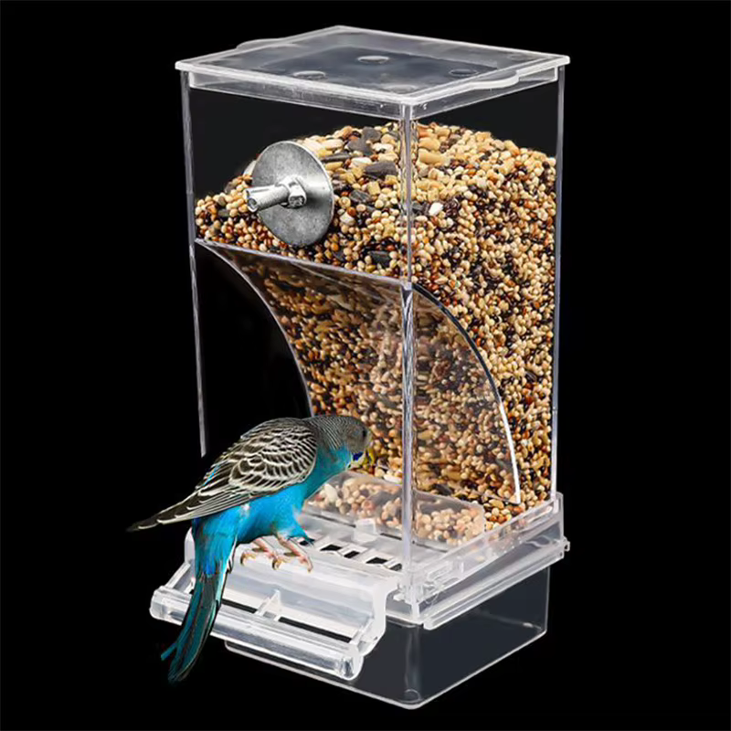 Acrylic No Mess Bird Feeders Automatic Parrot Feeder Drinker Food Container For Perch Budgerigar Parakeets Bird Cage Accessories — image 2