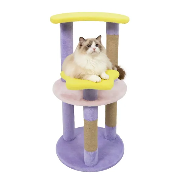 Árbol para Gatos con Luna y Estrella de 29" con 4 Niveles, Postes Rascadores de Yute y Dispositivo Antivuelco para Gatitos y Adultos - Morado — imagen 3