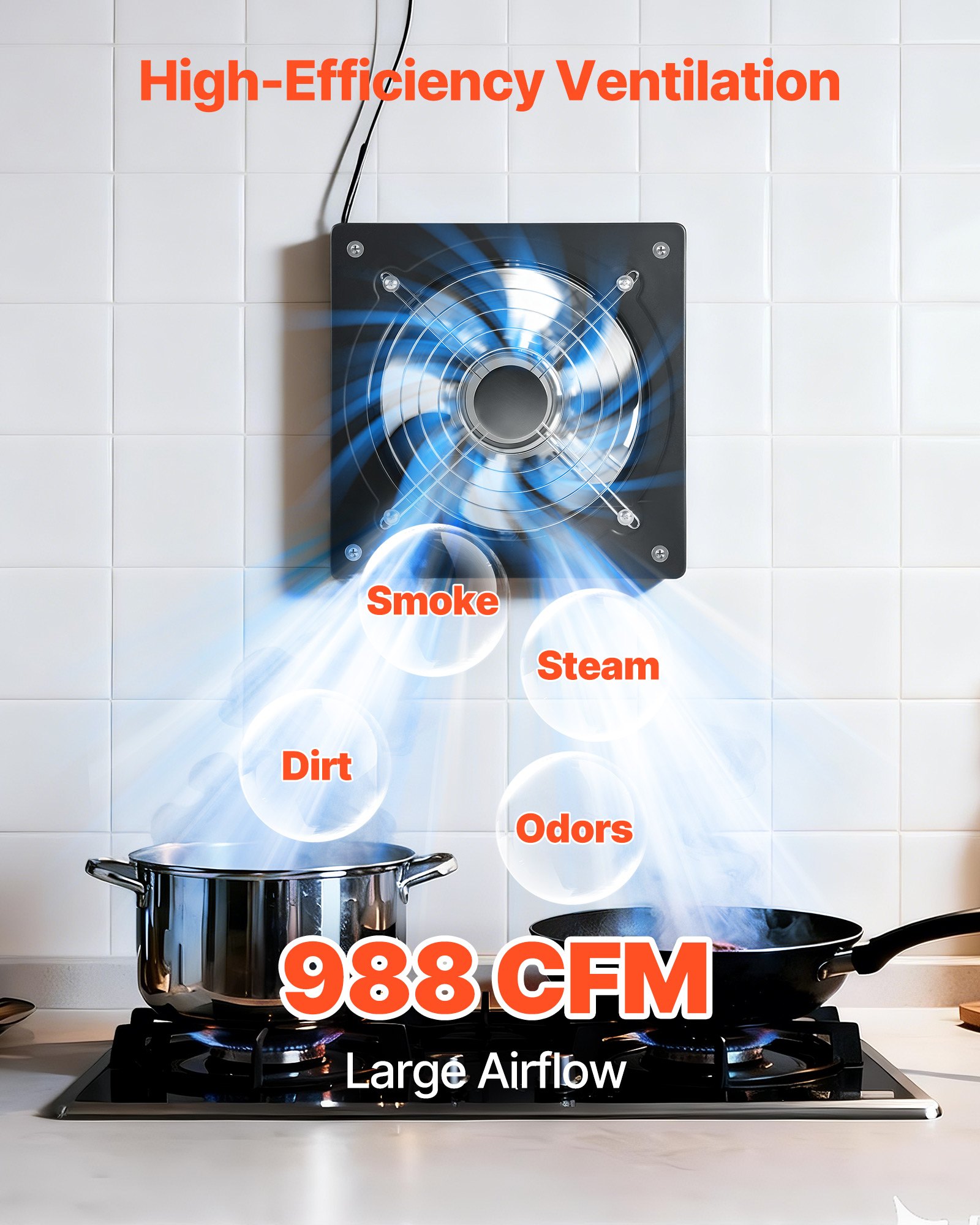 Ventilador de Exhausto de Alta Velocidad, 988 CFM con Control On/Off, Bajo Consumo, Ventilación Portátil para Sótano, Garaje, Cocina, Pajar, Torno, Color Negro — imagen 4