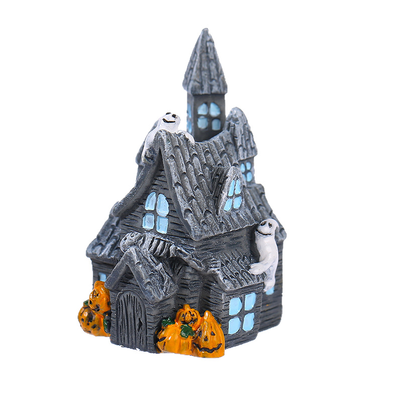 Creative Halloween House Resin Decoration with Simulated Spiders, Bats, and Pumpkins - Miniature Model Decorative Accessories — image 1