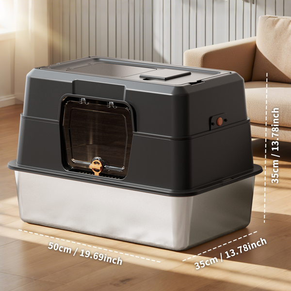 Black Stainless Steel Fully Enclosed Cat Litter Box, Durable Enclosed Cat Litter Box, High Side To Prevent Scattering