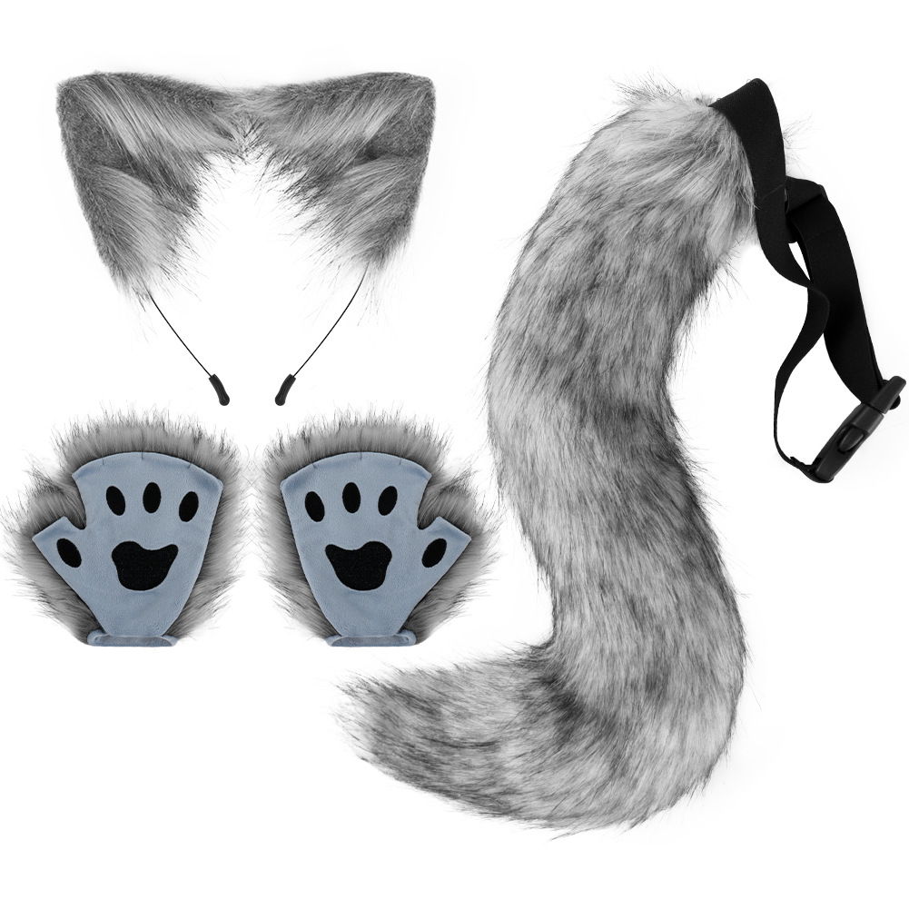 Halloween DIY Animal Ears Headband Cosplay Realistic Cat Set Paw Gloves Fingerless Gloves Cos Accessories — image 7