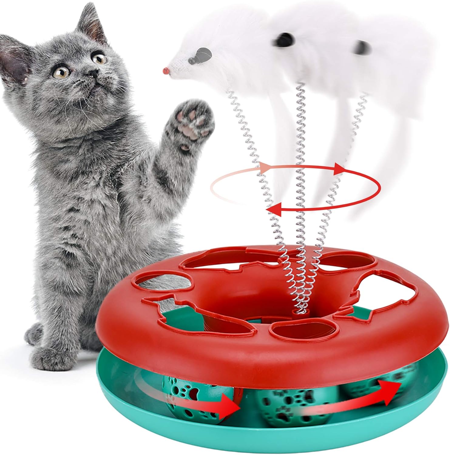 Cat Toys Cat Toys For Indoor Cats Interactive Kitten Toys Roller Tracks With Catnip Spring Pet Toy With Exercise Balls Teaser Mouse — image 7