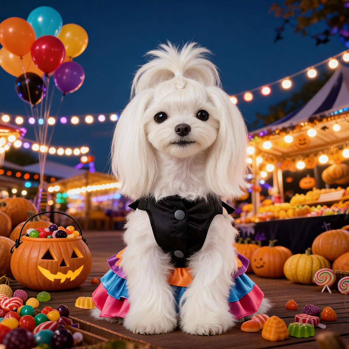 Disfraz de Calavera de Halloween para Mascotas con Tulle Arcoiris y Cinta, Vestido Divertido para Fiesta de Perros y Gatos — imagen 4
