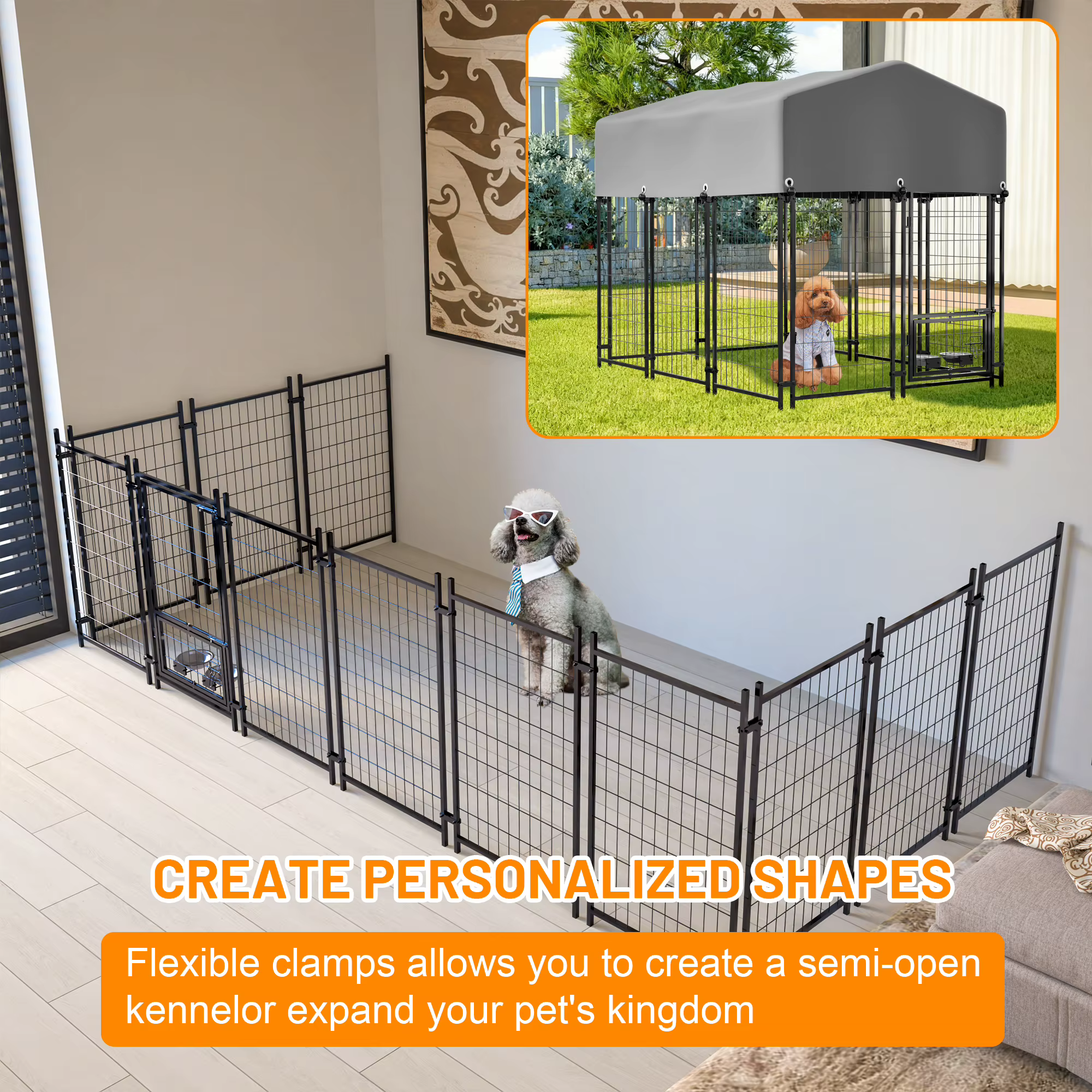 Cubo de Jaula Metálica Pesada con Cierre Doble y Alimentador Rotativo para Perros Impermeable UV — imagen 7