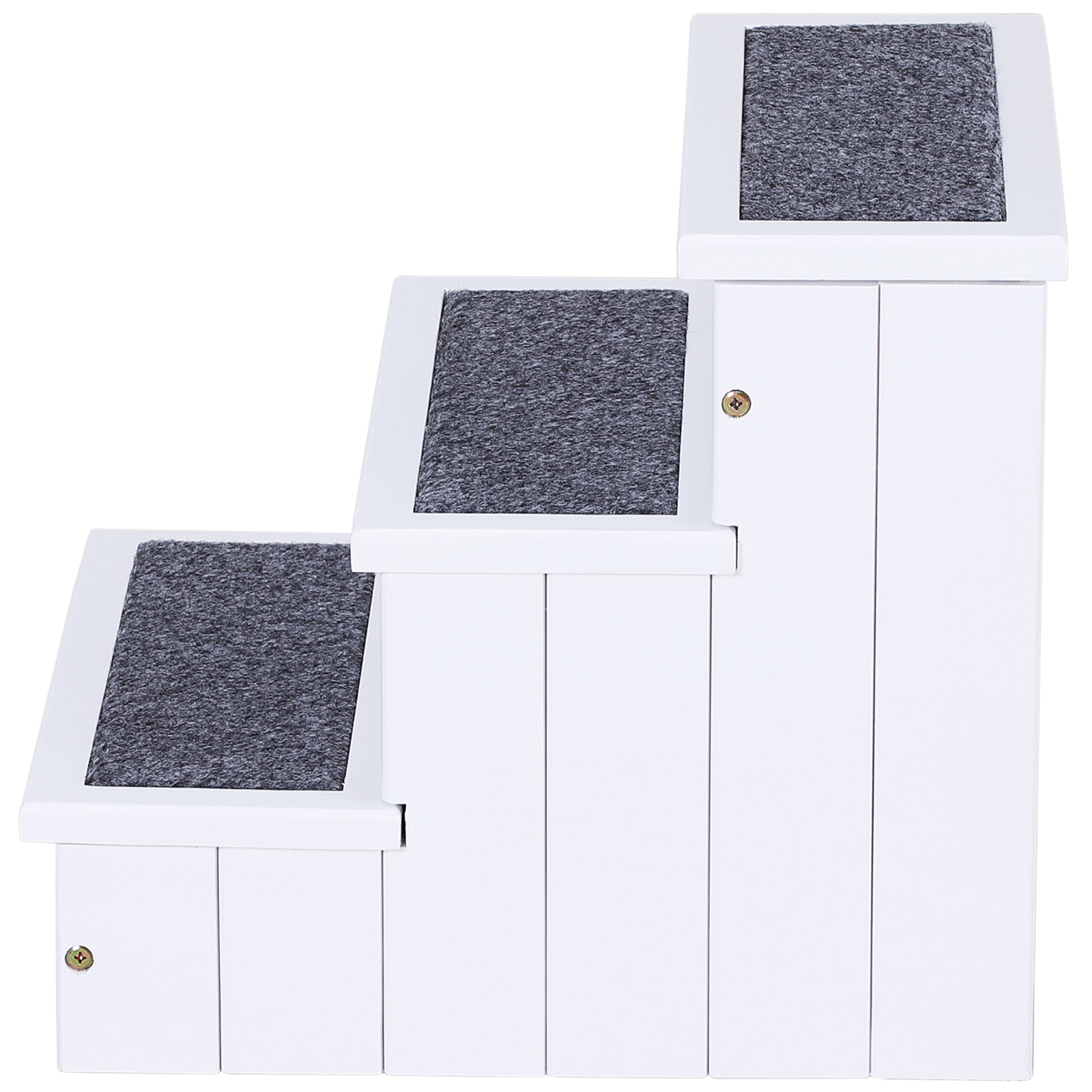 Escalera de Madera de 3 Escalones Alfombrada y Antideslizante para Gatos y Perros Pequeños - Blanco — imagen 7