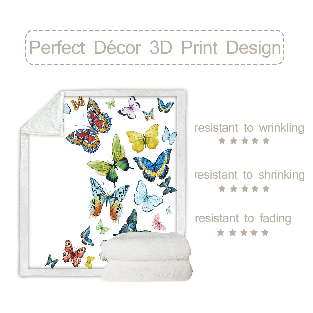Colorful Butterfly Fluttering Printed Sherpa Fleece Blanket Soft Warm Air Conditioning Blanket For Adults Toddler Bedroom Decor Gifts 50x60 Inches 60x80 Inches — image 3