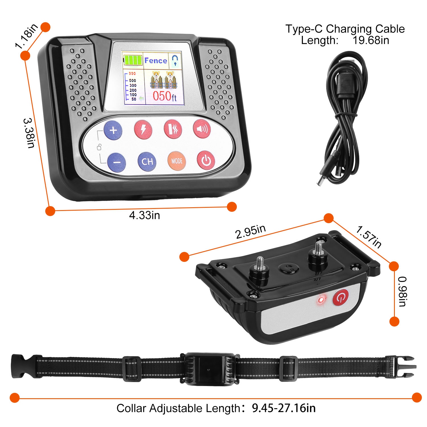 1 Juego de Cerca Inalámbrica para Perros con Alcance de 990FT, Collar de Entrenamiento con Control Remoto, Receptor Impermeable IPX6 con Niveles 0-9 de Sonido, Vibración y Descarga, Sistema Transmisor Recargable de 4 Canales — imagen 5