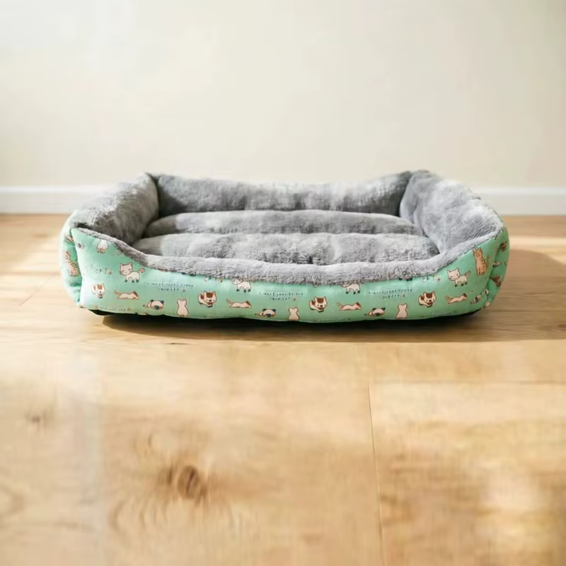 All-Season Pet Bed with Cute Cat Pattern Print, Cotton and Linen Comfortable Bed for Small, Medium, and Large Dogs and Cats — image 2