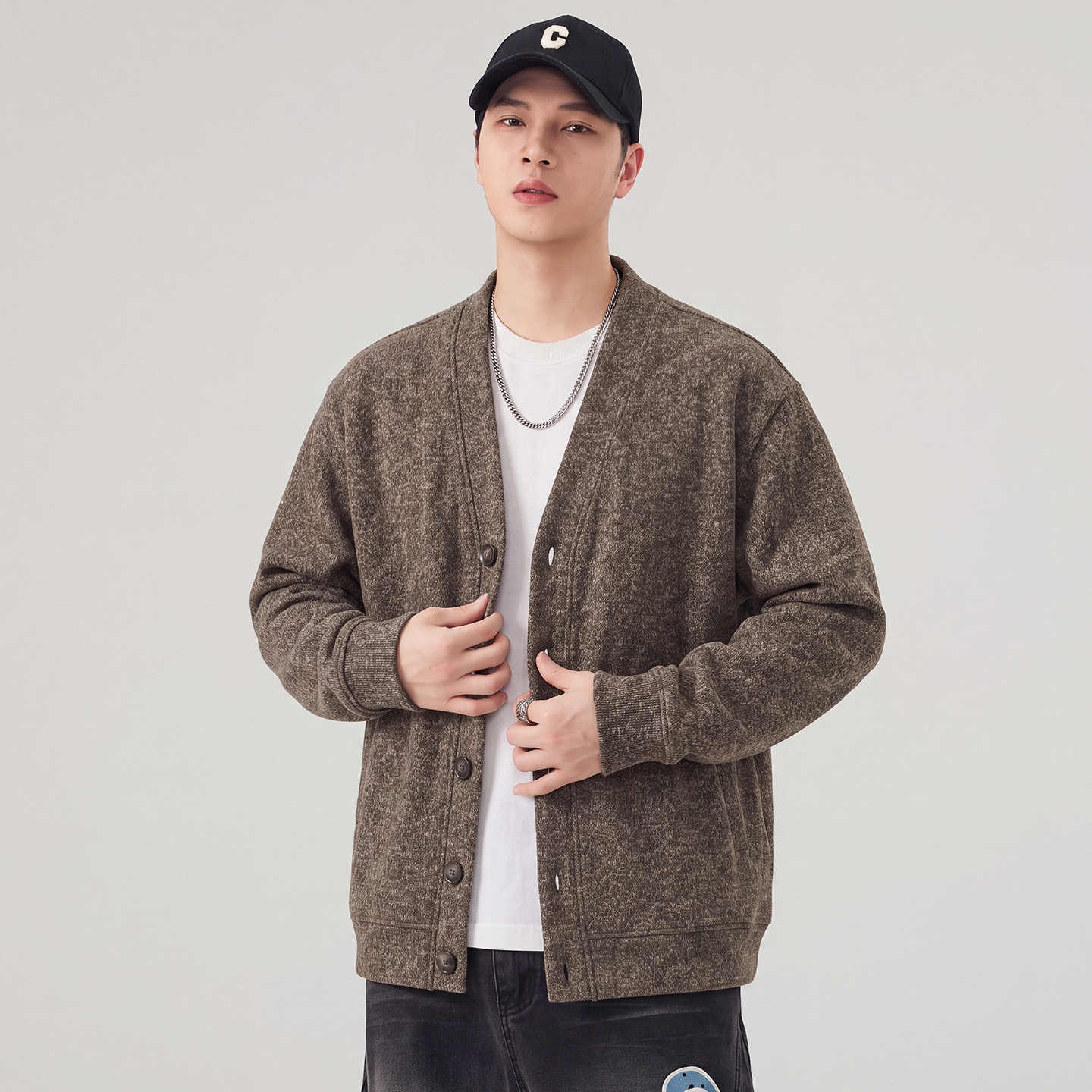 Men's Retro Heavyweight Sheep Wool Open Front V-Neck Casual Jacket — image 4