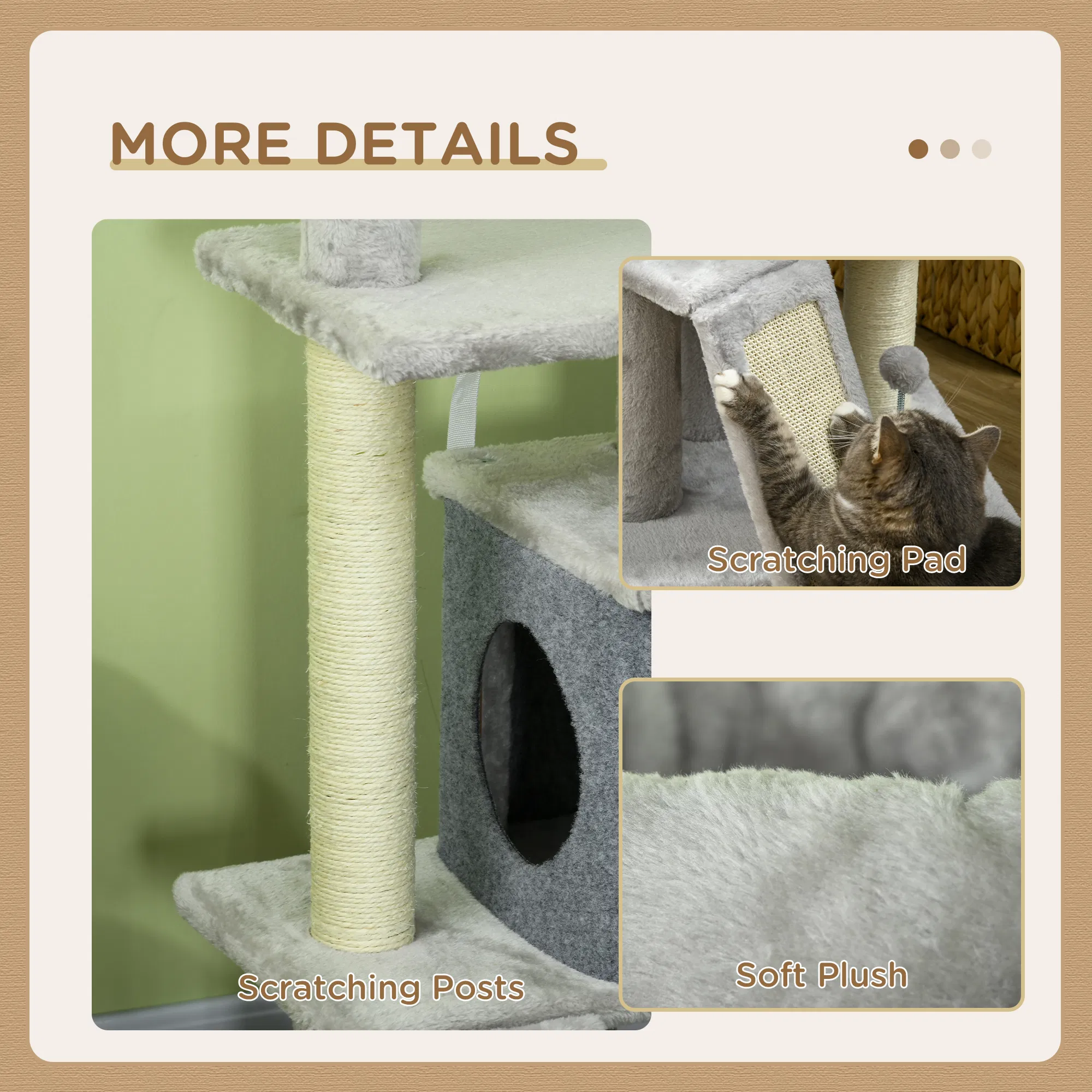 57.5" Cat Tree with Scratching Posts, Large Cat Tower for Indoor Cats with Bed, House, Toys, Grey — image 2