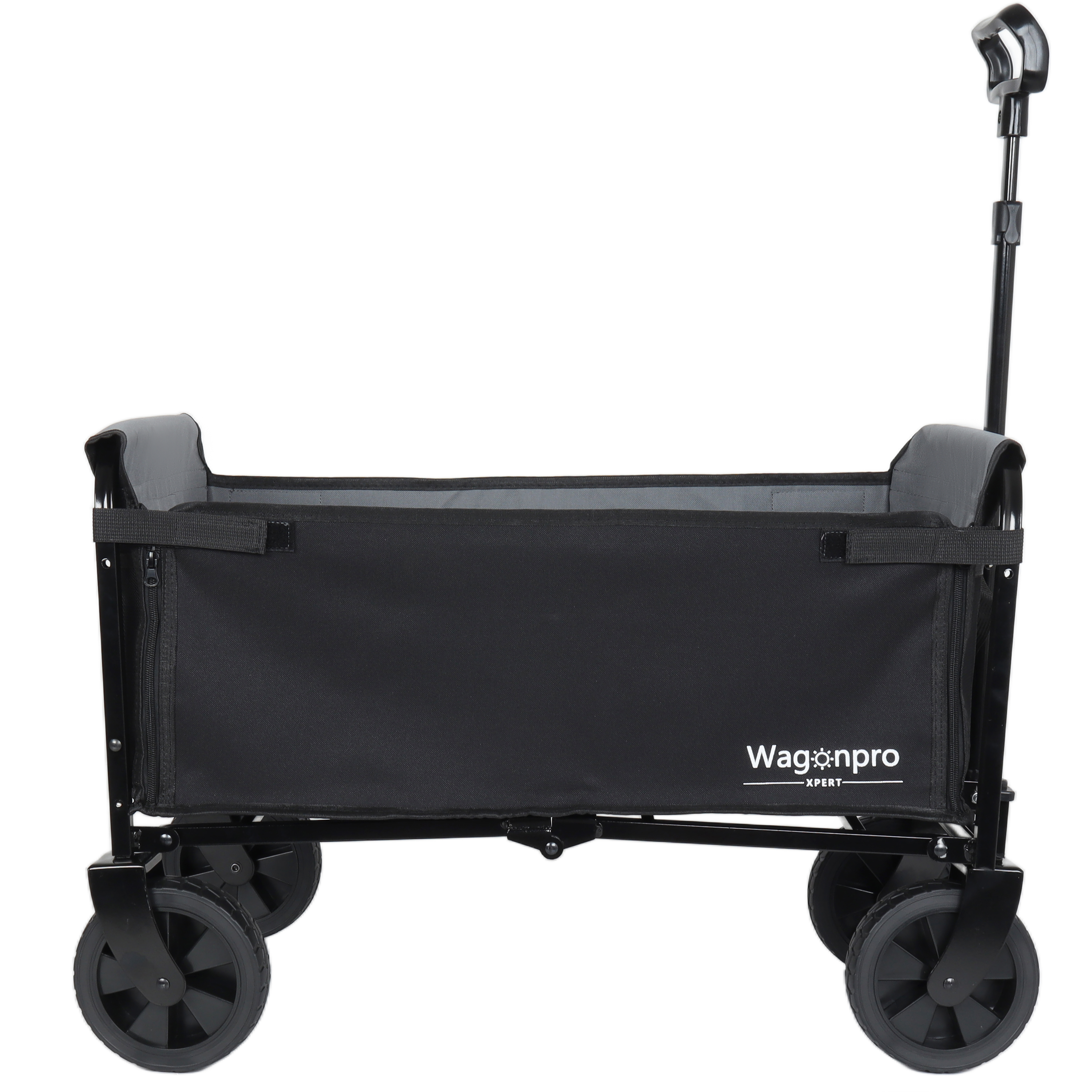 All- In- One Convertible Folding 4- Wheel Trolley With Bench Seat And Dog Leash - Heavy Duty Foldable Utility Trolley For Camping Beach Shopping - Versatile Seating And Storage Space Black Gray — image 3