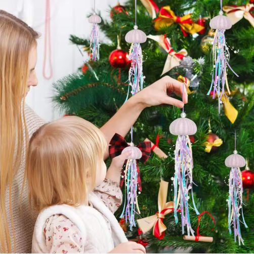 4 Piezas de Adornos Colgantes de Erizo de Mar para Árbol de Navidad, Manualidades Costeras de Erizo de Mar Natural con Cuerda — imagen 6
