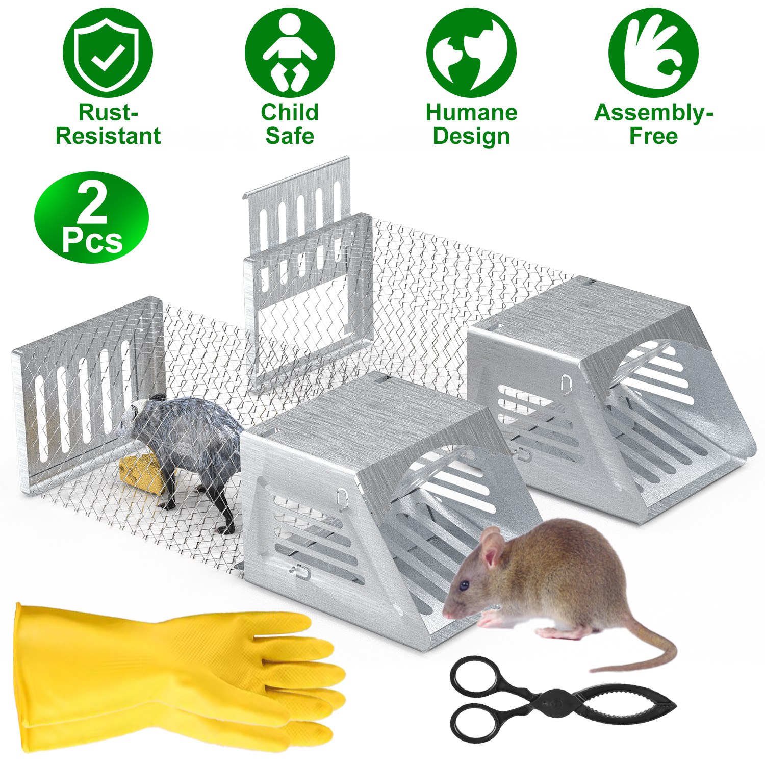 2 jaulas trampa humanitarias para ratones, sin necesidad de armado, trampa automática y continua para ratas con puerta unidireccional, reutilizable, para capturar y liberar animales, roedores, topillos y ratones, para primavera y verano — imagen 8
