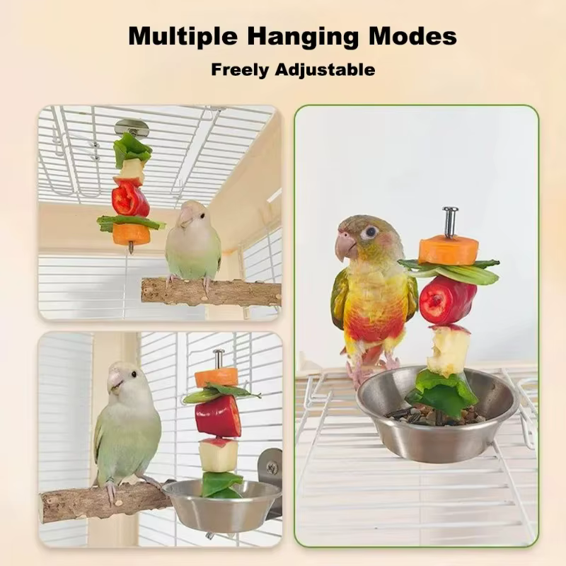 Stainless Steel Bird Fruit Fork & Vegetable Feeding Hook, Fruit Holder and Anti-Spill Food Bowl, Bird Cage Accessory for Parrots — image 4