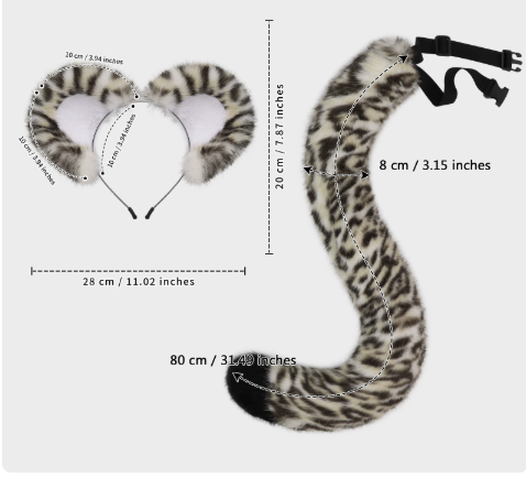 Halloween Animal Tail Headwear Set Costume Party Cosplay Snow Leopard Animal Ears Headband with Tail Prop Set — image 5