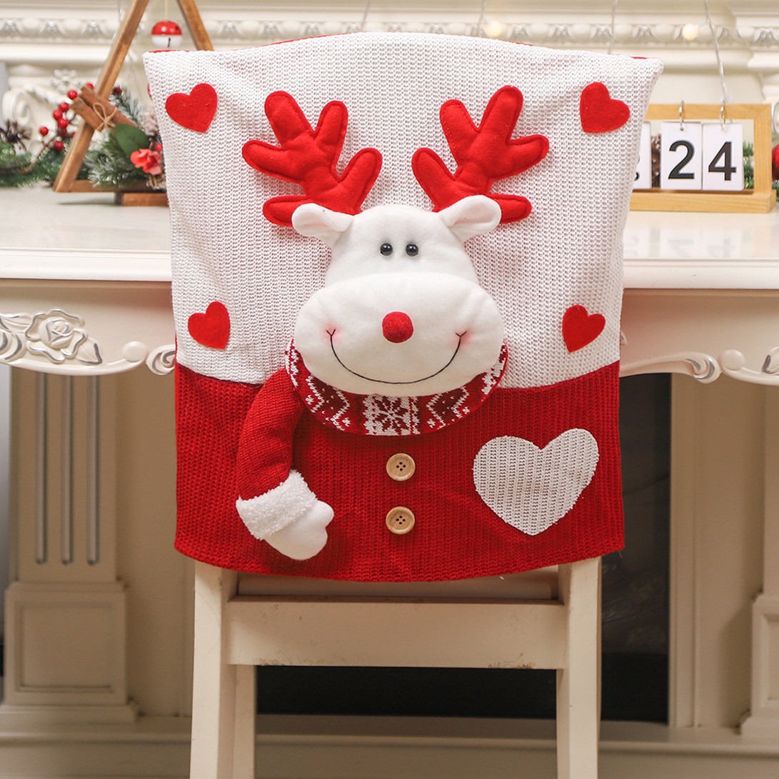 Elderly snowman deer knitted fabric three-dimensional figurine chair cover table and chair cover restaurant decoration — image 2