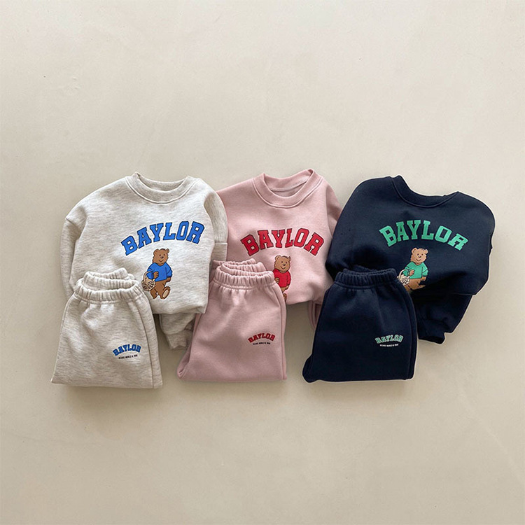 Children's Long Sleeve Hoodie Set, Boys' Sports Casual Set, Girls' Bear Letter Print Two-Piece Set — image 6