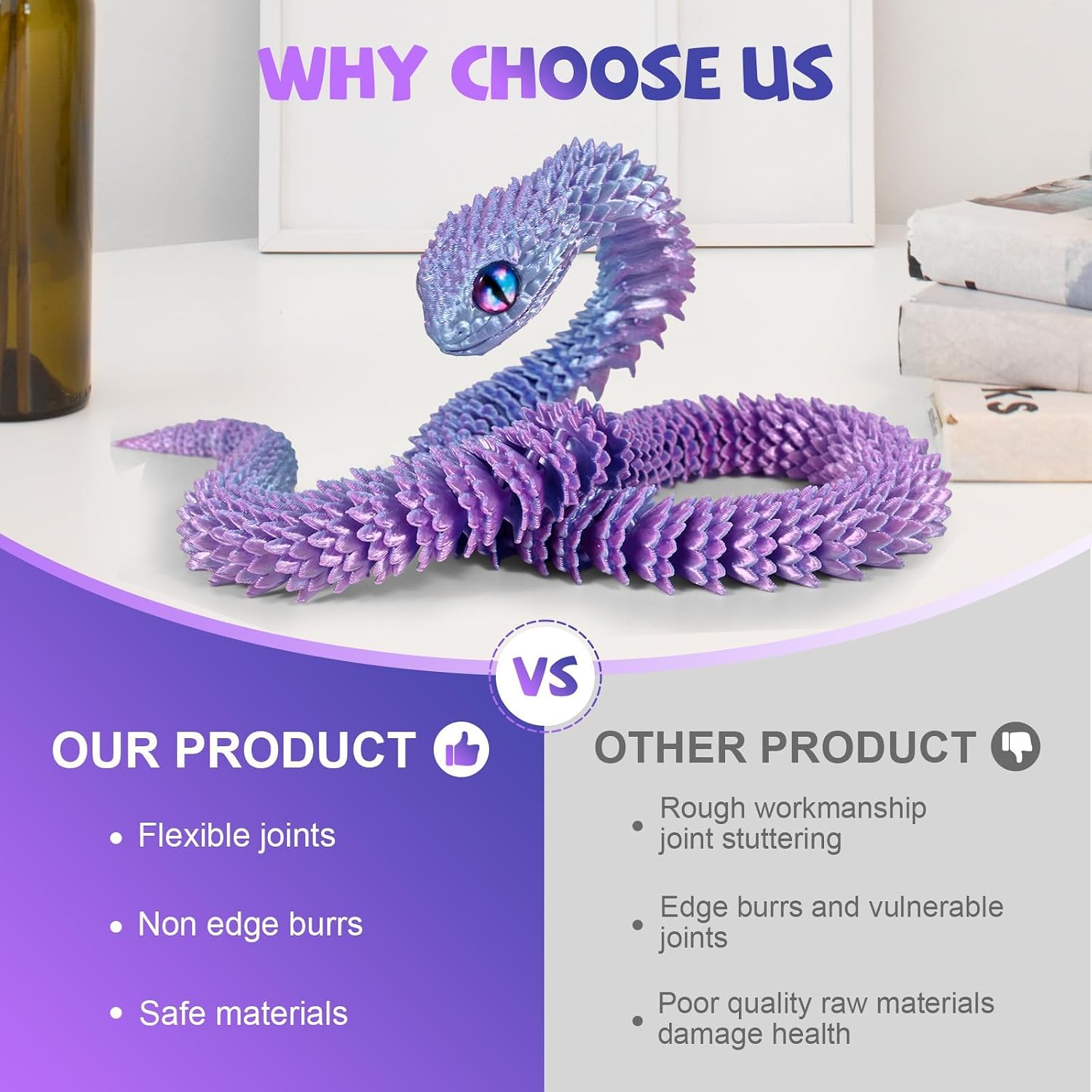 PurpleRed 30 Inch 3D Printed Snake, Executive Desk Toys — image 7