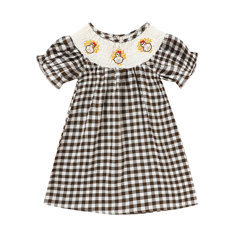 Infant Baby Girls Thanksgiving Dress Turkey Print Casual Short Sleeve Plaid Party Costume Dresses — image 3