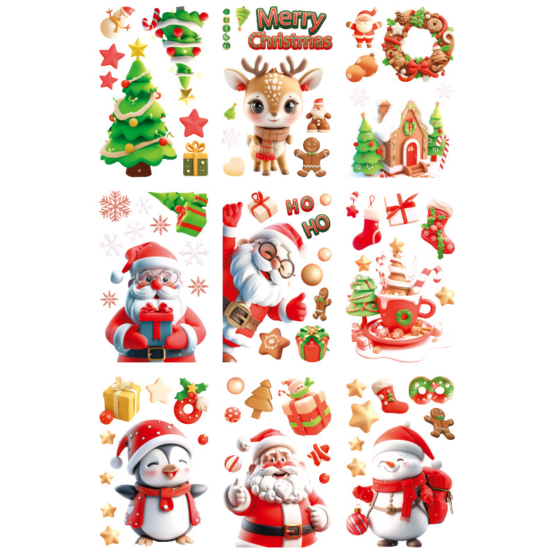 3D Santa Claus Elk Static Window Stickers Showcase Glass Doors Christmas Decorative Stickers Self Adhesive — image 6