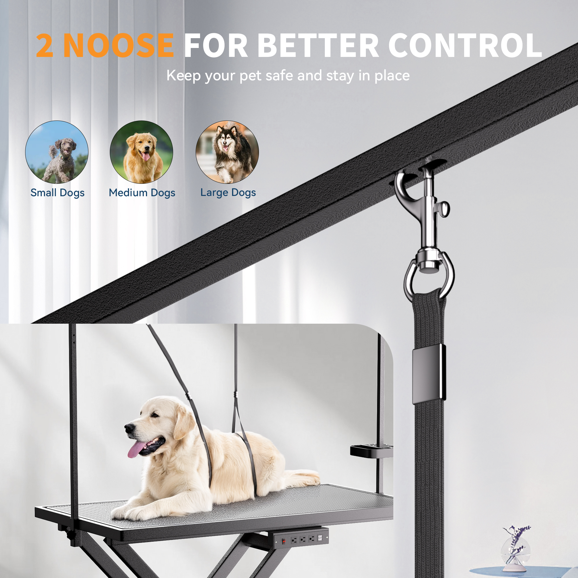 Mesa de Afeitado para Mascotas con Elevación Automática, Ruedas de Nivelación, Brazos de Afeitado, Superficie Antideslizante y Organizador de Herramientas 50 Pulgadas, Negro — imagen 4