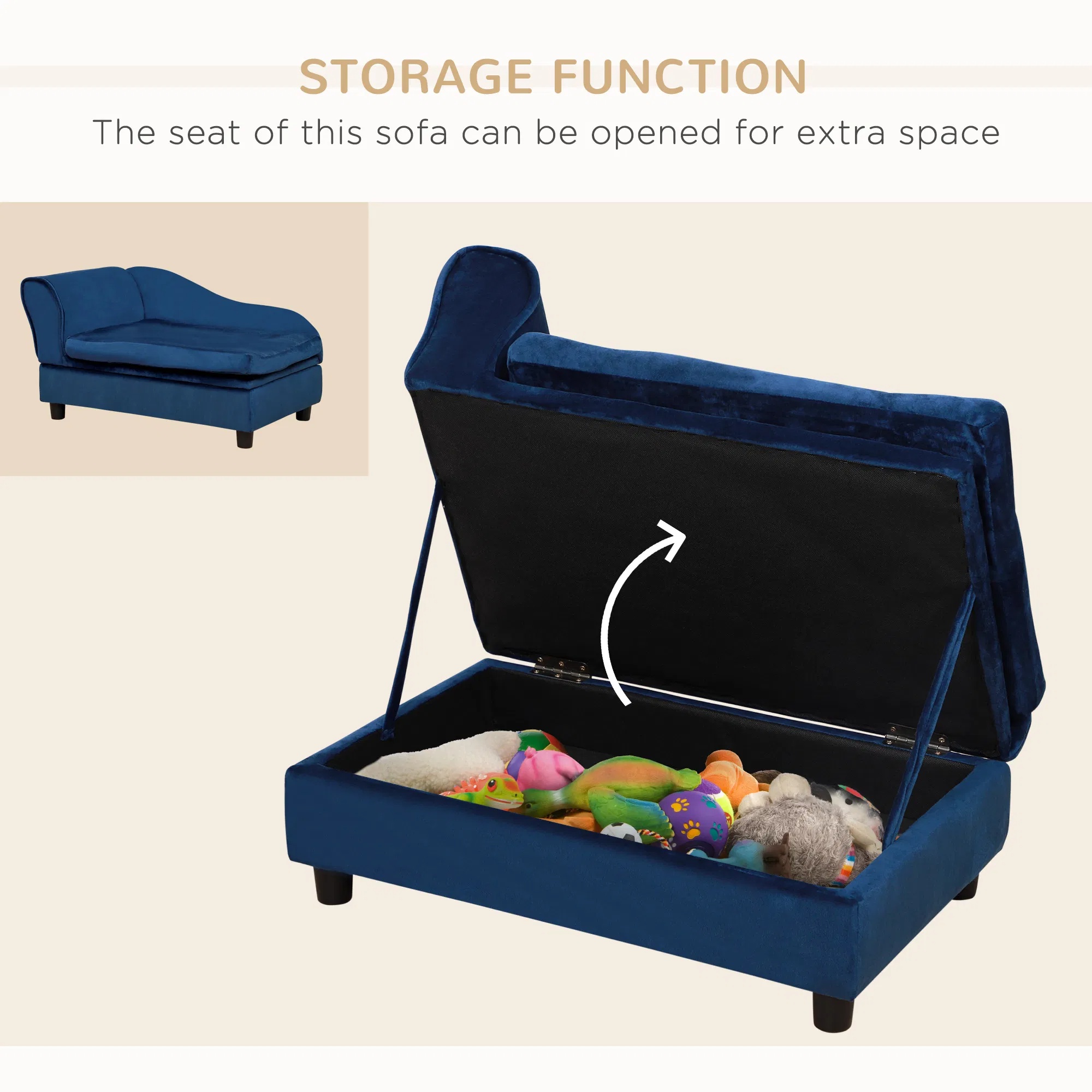 Pet Sofa Bed With Storage, Cushy Couch For Cats And Small Dogs, Soft Foam Couch, Modern Pet Furniture, Blue — image 11