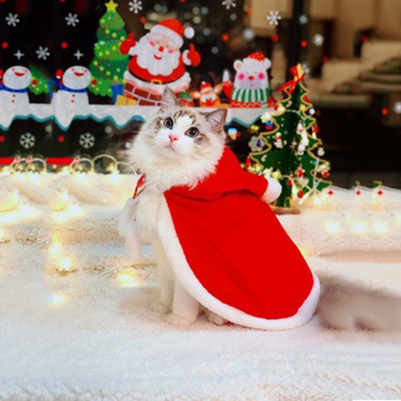 Pet Christmas Hooded Cloak Cute Cats Dogs Xmas Costume Winter Christmas Clothes Small Animal Hooded Cloak Fashion Dog Cat Cloth — image 3