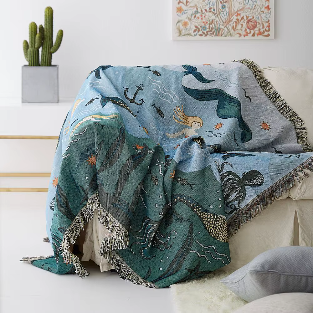 Mylb Mermaid Pattern Knitted Sofa Throw Blanket Universal Sofa Cover Decorative For Travel Plane Blanket Living Room decorate — image 2