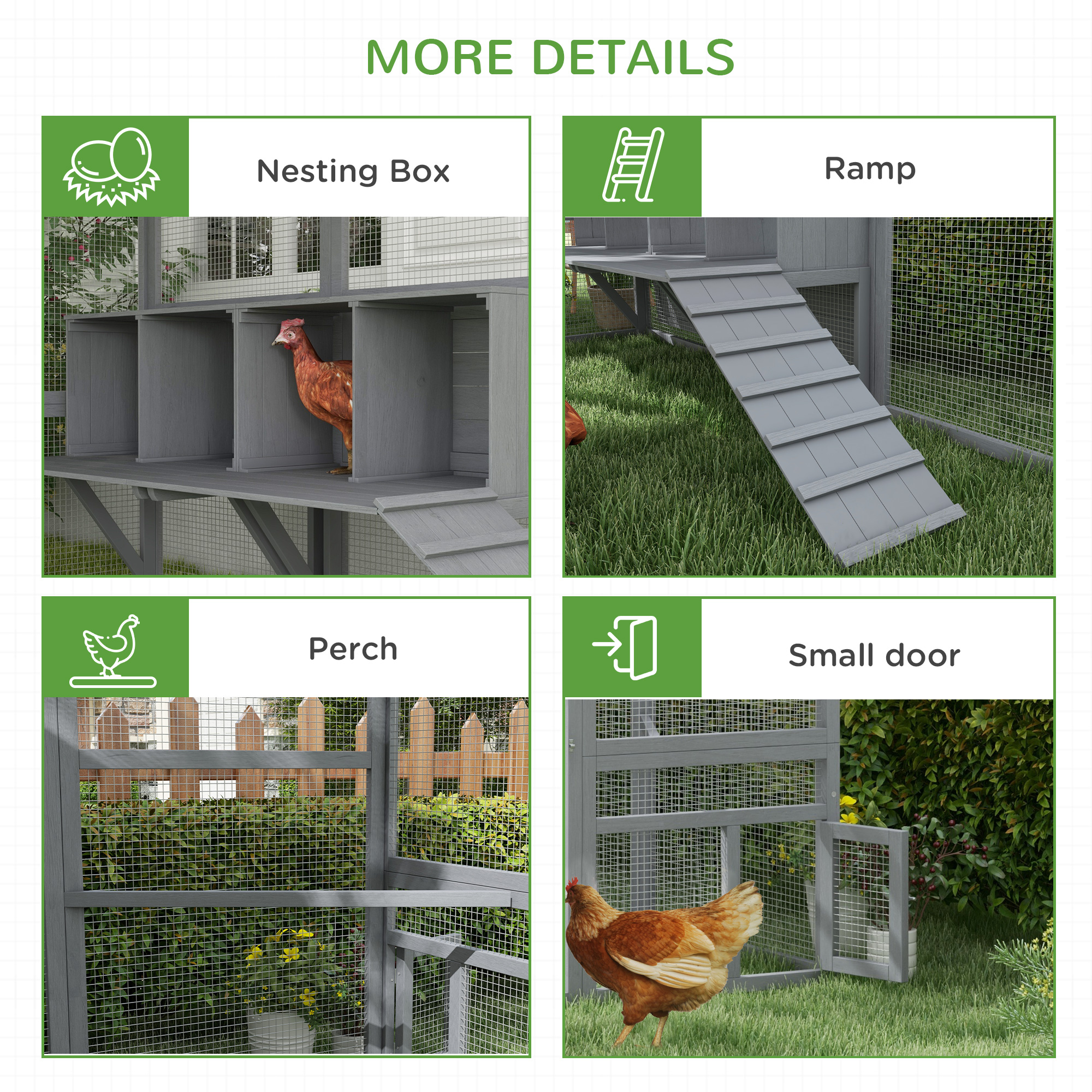 Gallinero Grande de 9 x 6 x 6 con Nido, Cubierta Resistente al Agua y Anti-UV para 8-12 Gallinas, Gris — imagen 3