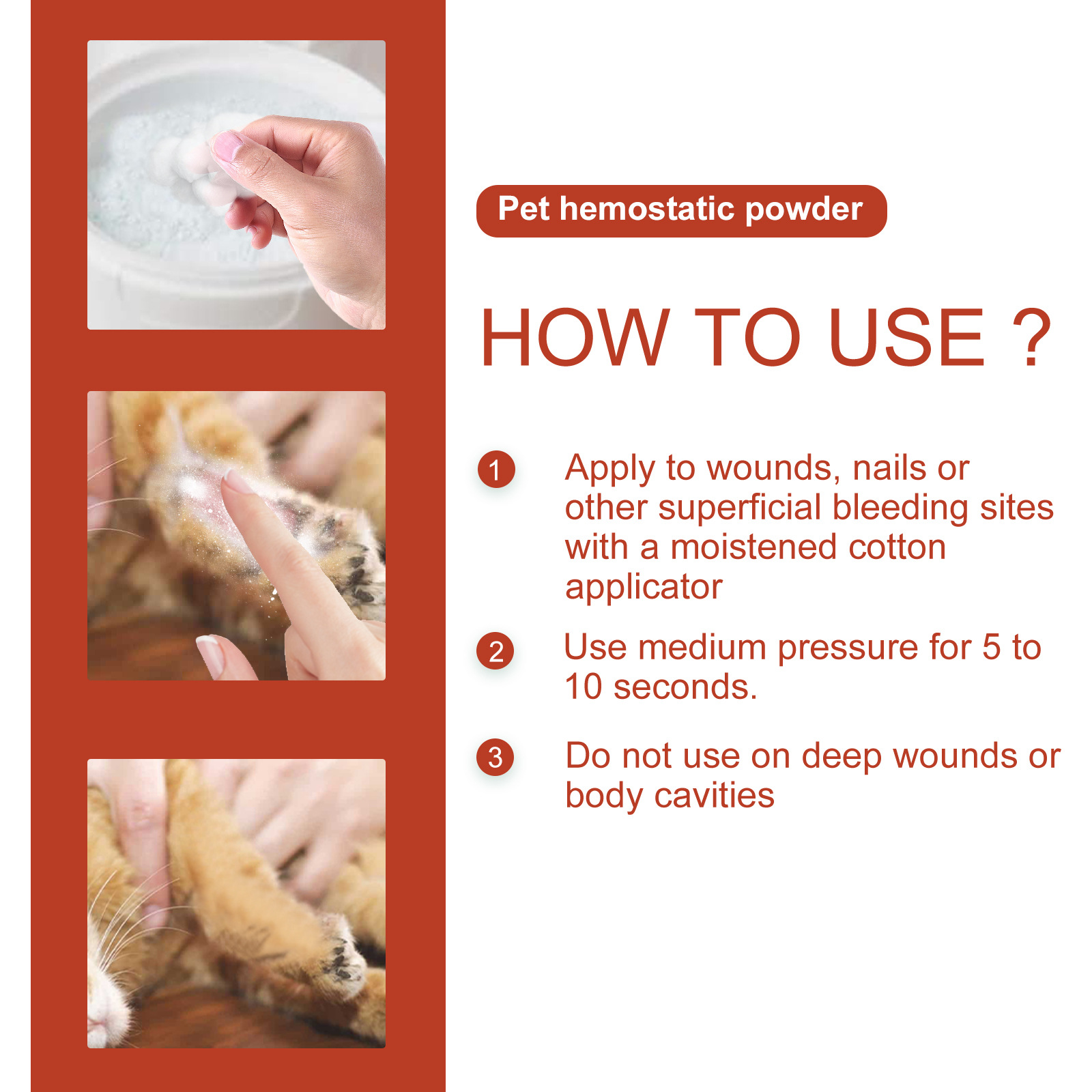 Pulver de Hemostasia para Mascotas, Poderoso Detén Sangrado Rápido para Cuidado de Heridas en Perros y Gatos — imagen 3