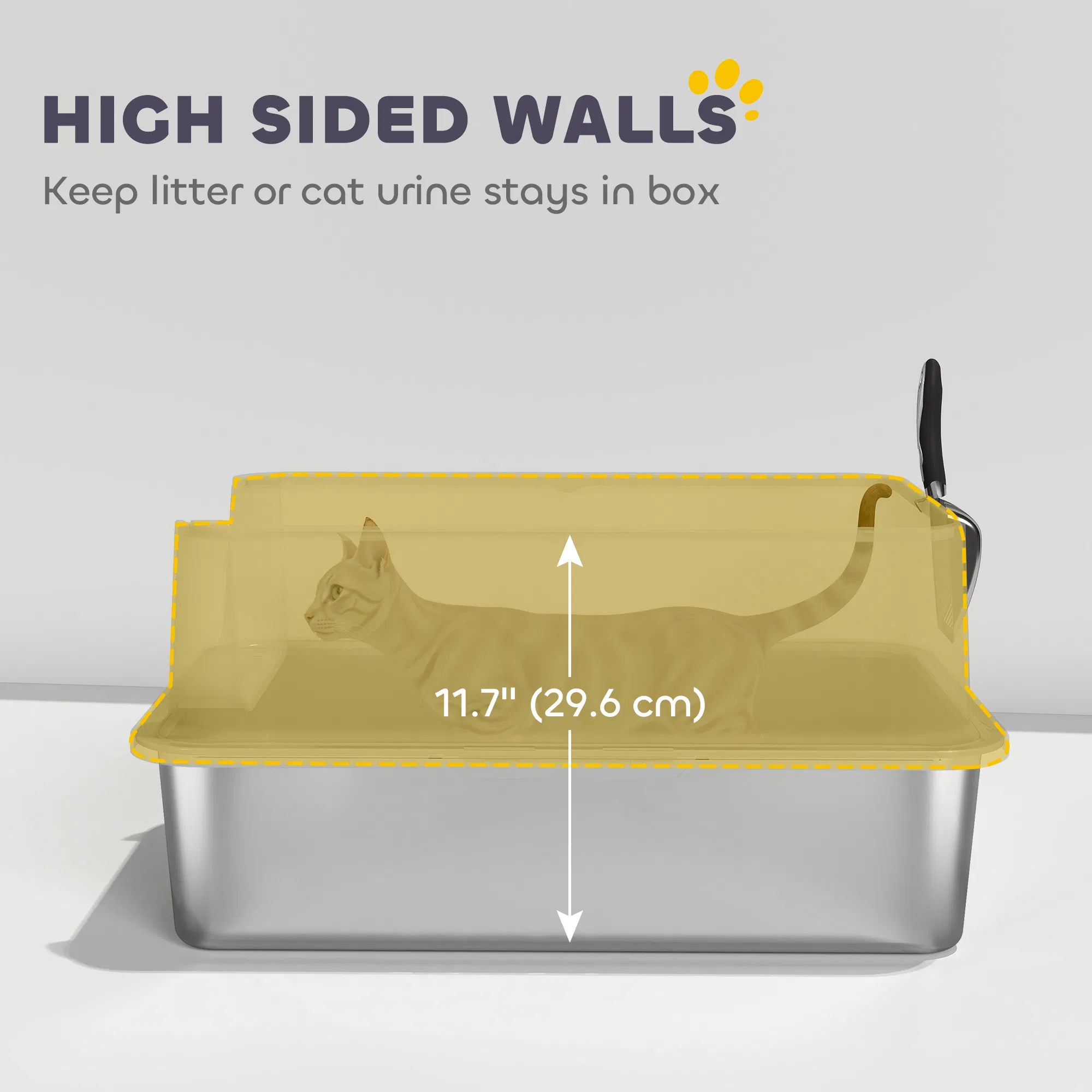 XL Stainless Steel Cat Litter Box for Big and Multiple Cats with High Wall Side, Scoop, Easy Cleaning & Odor Free — image 3