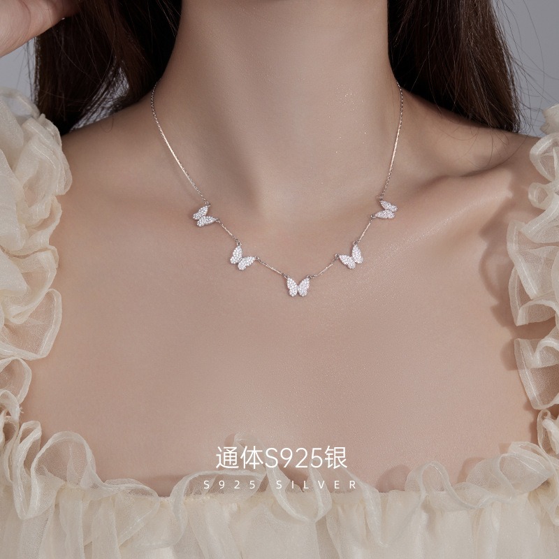 S925 silver personalized butterfly pendant tassel necklace women's cool style bow clavicle chain — image 6