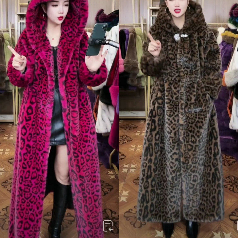 Traje de Pelo Falso de Leopardo Grueso Plus Size — imagen 11