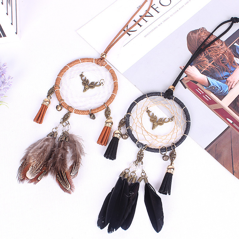 Car Pendant Deer Head Dream Catcher Car Creative Car Interior Decoration Rearview Mirror Pendant — image 1