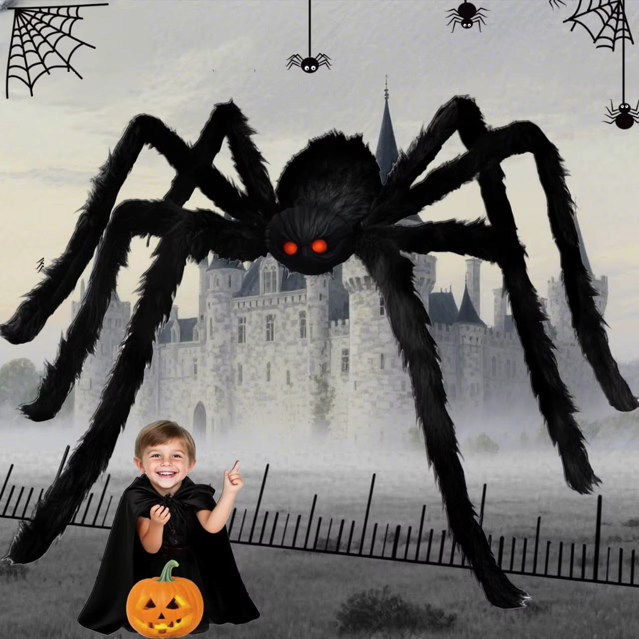 Gigantesco Araña de Plush Negro Decoración de Halloween 30-200cm Propiedades de Terror Casa Encantada Interior y Exterior Fiesta Decoración Aterradora — imagen 2