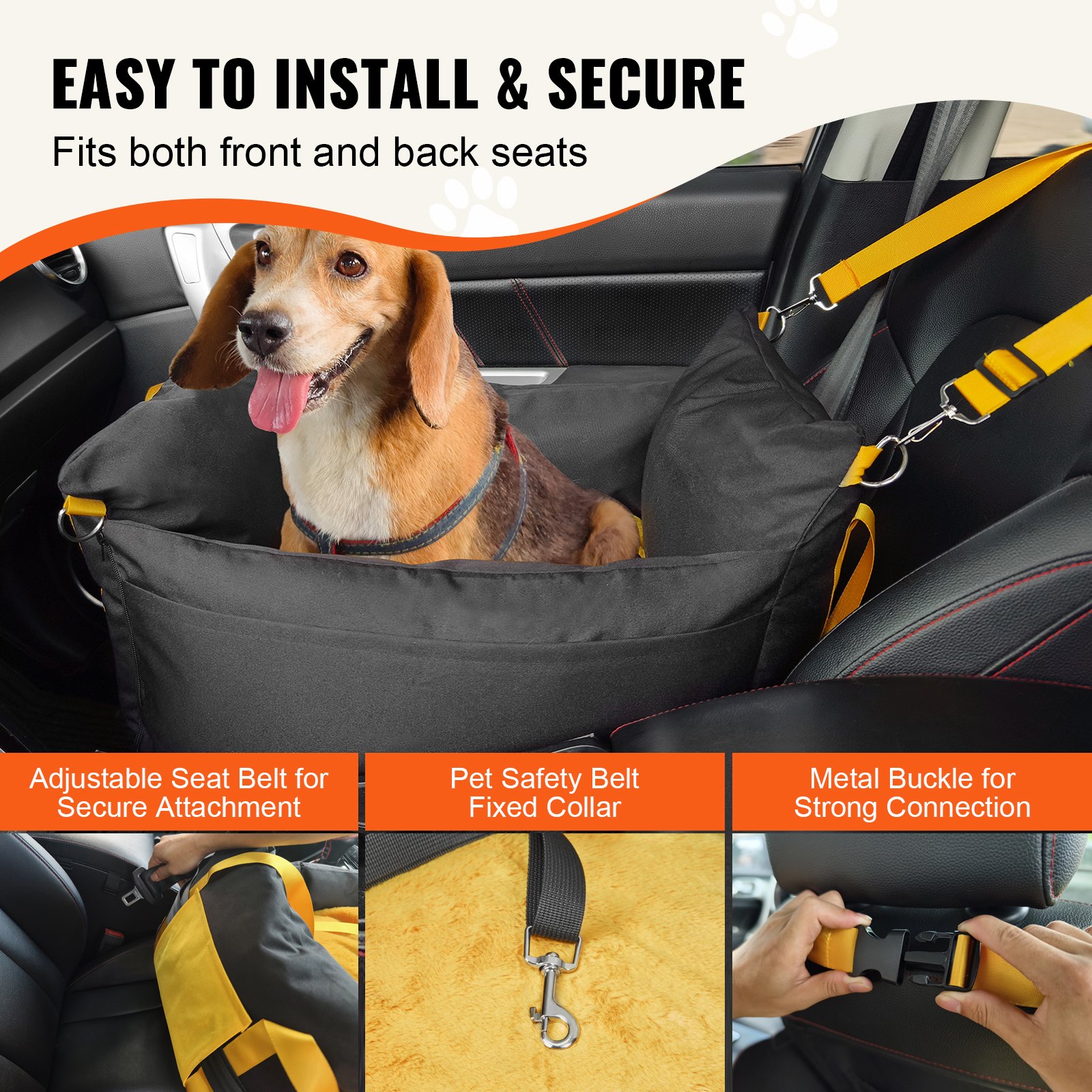 Asiento para perros de VEVOR - Asiento automotriz para pequeños perros hasta 11.3 kg, negro — imagen 5