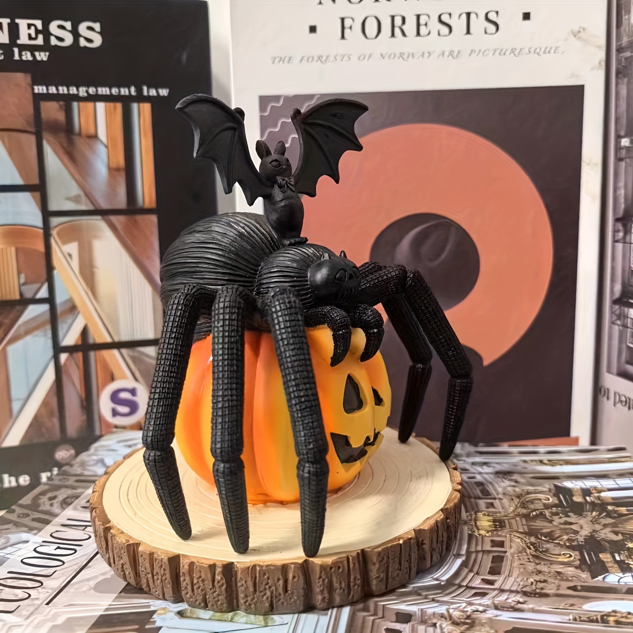 Araña de calabaza en estaca de madera decoración atmosférica de resina objetos decorativos Calabaza con Araña — imagen 4