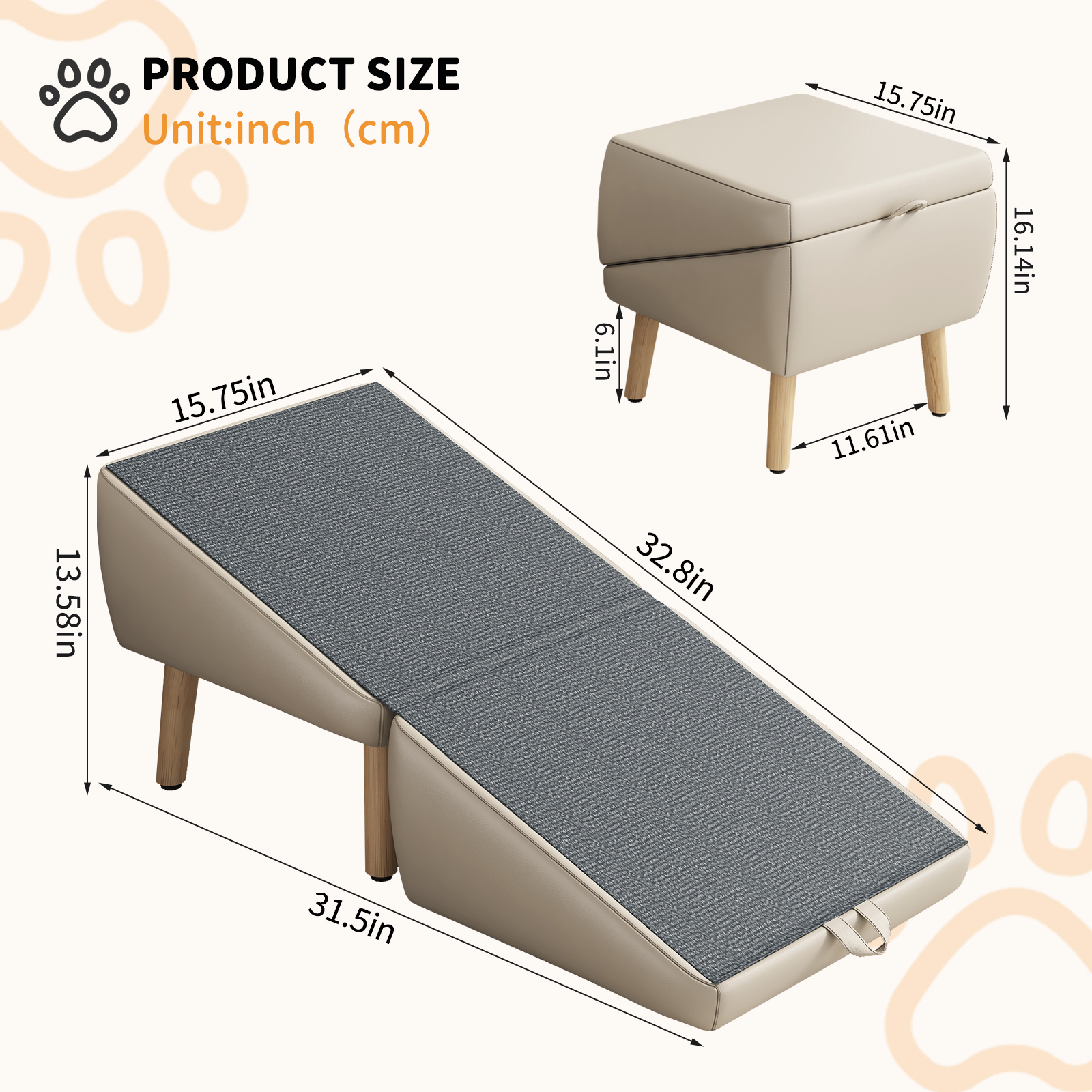 UPGRADED Dog Stairs for Small Dogs and Cats, Dog Ramp for Couch and Bed, Foldable 2-in-1 Wooden Pet Steps for Puppy, Split Ottoman Design (Light Grey) — image 11