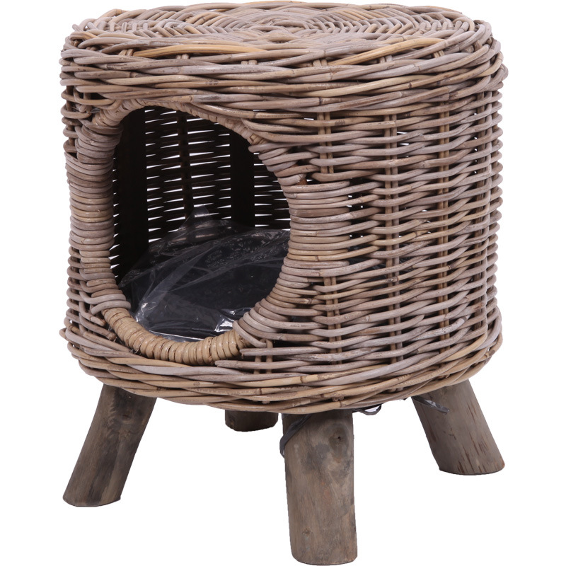 Rattan Furniture Leisure Round Four Seasons Semi Closed Breathable Cat And Dog Kennel Stool Outdoor Modern Simple Style — image 5