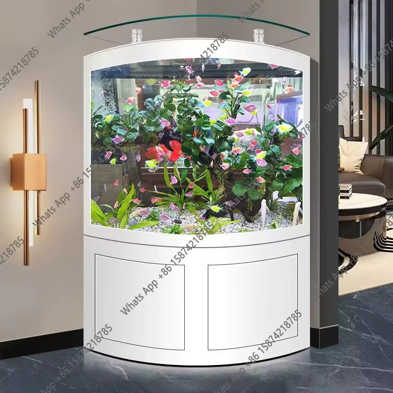Fan Shape Creative Goldfish Tank Office Living Room Hot Curved Glass Medium and Large Bottom Filter Smart Aquarium — image 3