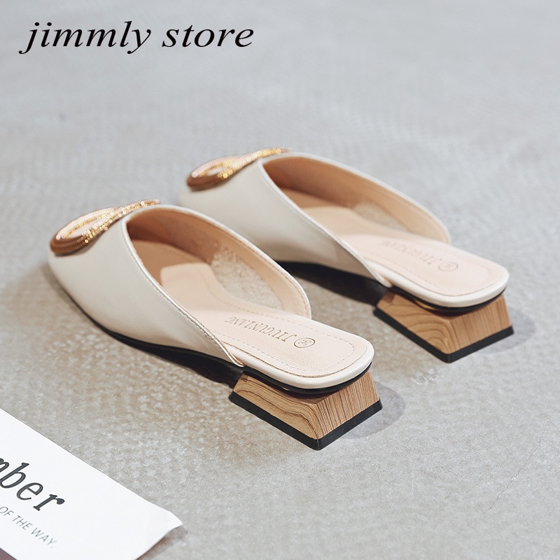 Designer Women Pumps Slippers Slip on Mules Low Heel Casual Shoes British Wooden Block Heels Summer Pumps Footwear — image 5
