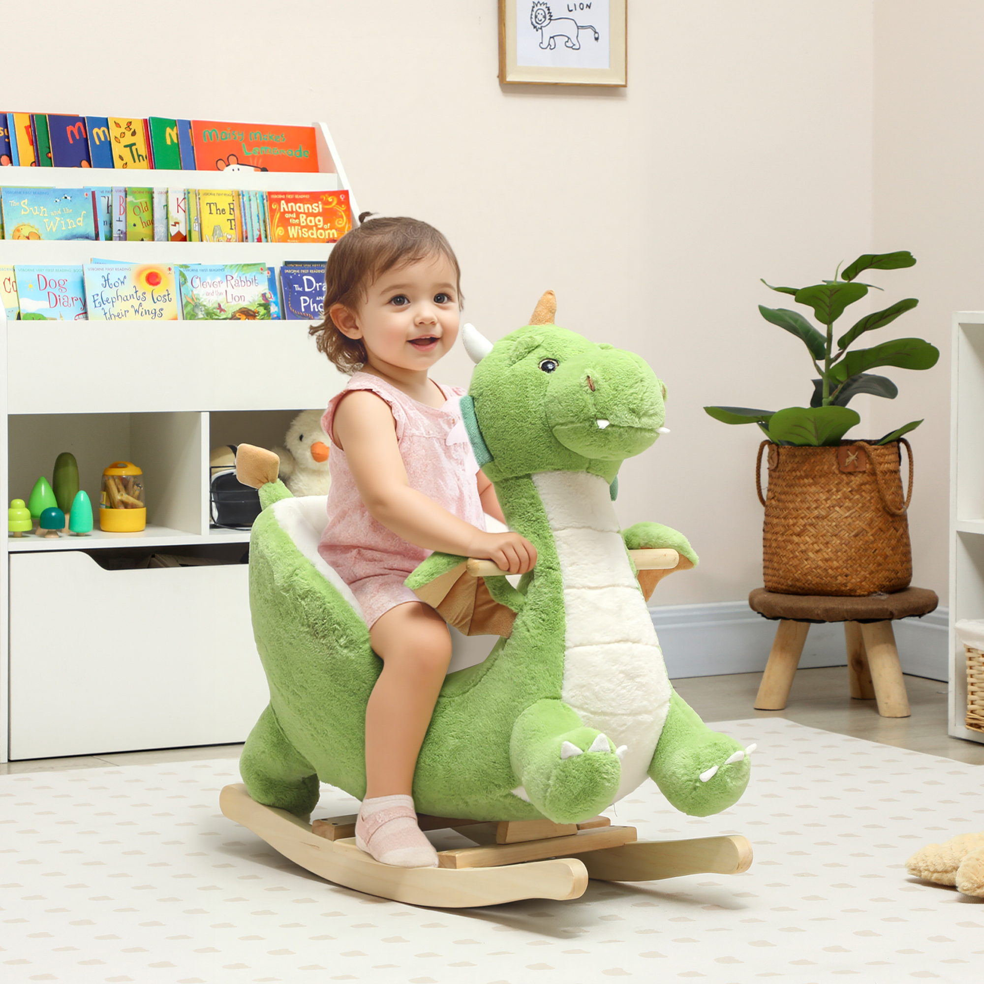 Baby Rocking Horse, Kids Ride On Dragon Toy with Realistic Dragon Roar and Safety Belt for Kids 18–36 Months, Green — image 1