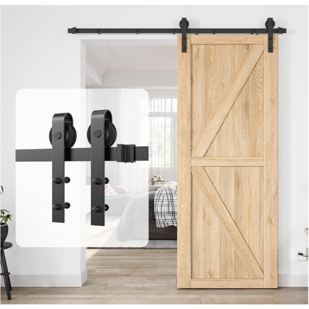 Kit de Hardware para Puertas Corredoras de Estilo Granja doble con Polea J Básica, Desliza Silenciosamente y Suavemente, Instalación Fácil 8 pies de Vía para Paredes de 20-24 pulgadas de Ancho — imagen 6