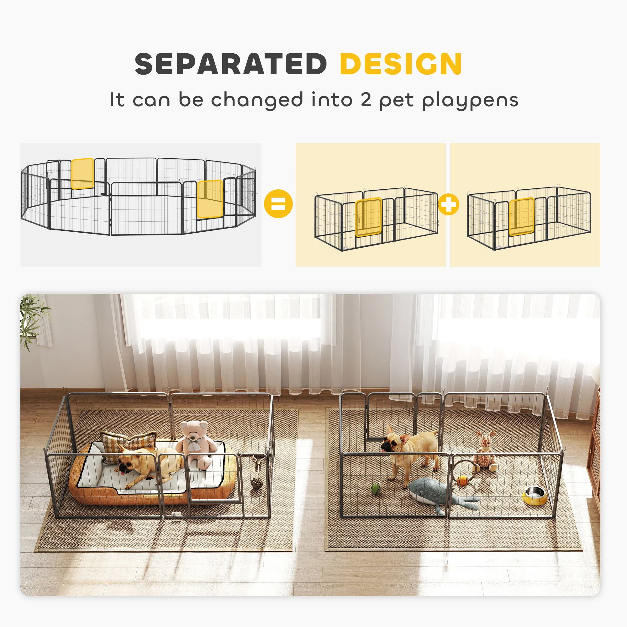 Dog Playpen, 31.5"W Heavy-Duty Metal Puppy Play Pen, Pet Exercise Fences for Outside and Indoor, DIY Design with Door for Small Dogs, 12 Panels, 23.5"H — image 2
