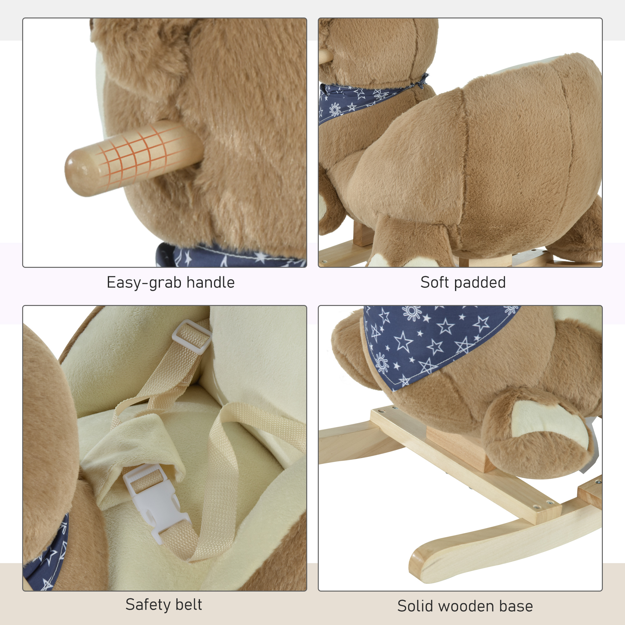 Caballo de Madera con Llamada de Cuna para Niños, Osito Temático con Pedales y Ruedas para Edad 18-36 Meses, Fácil de Montar — imagen 5